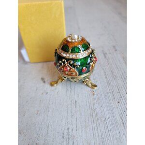 Miniature egg Green trinket box Easter rhinestone home decor unique